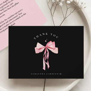 Tarjeta De Agradecimiento Foto de lazo rosa sobre fondo negro graduación ele