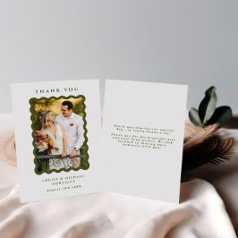 Tarjeta De Agradecimiento Foto de marco ondulado retro Boda verde y blanco