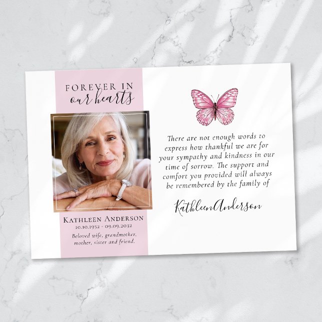 Tarjeta De Agradecimiento Foto de mariposa rosa Funeral Gracias Cartas (Subido por el creador)