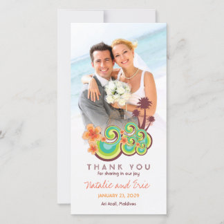 Tarjeta De Agradecimiento Foto de matrimonio de Naranja de olas tropicales H