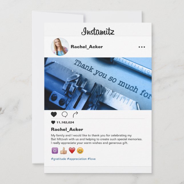 Tarjeta De Agradecimiento Foto de medios sociales Bat Mitzvah o Bar Mitzvah (Anverso)