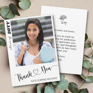 Tarjeta De Agradecimiento Foto de Moda mínima Elegante Script Graduado de Co