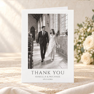 Tarjeta De Agradecimiento Foto de monograma de boda formal clásica
