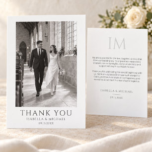 Tarjeta De Agradecimiento Foto de monograma de boda formal clásica