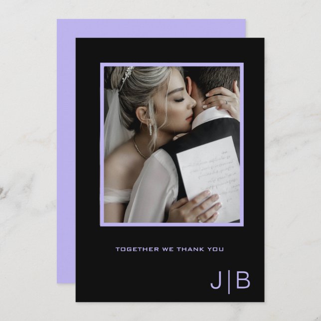 Tarjeta De Agradecimiento Foto de monograma simple en negro y lavanda  (Anverso / Reverso)