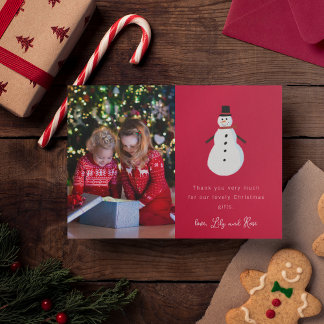 Tarjeta De Agradecimiento Foto de muñeco de nieve Navidad niños