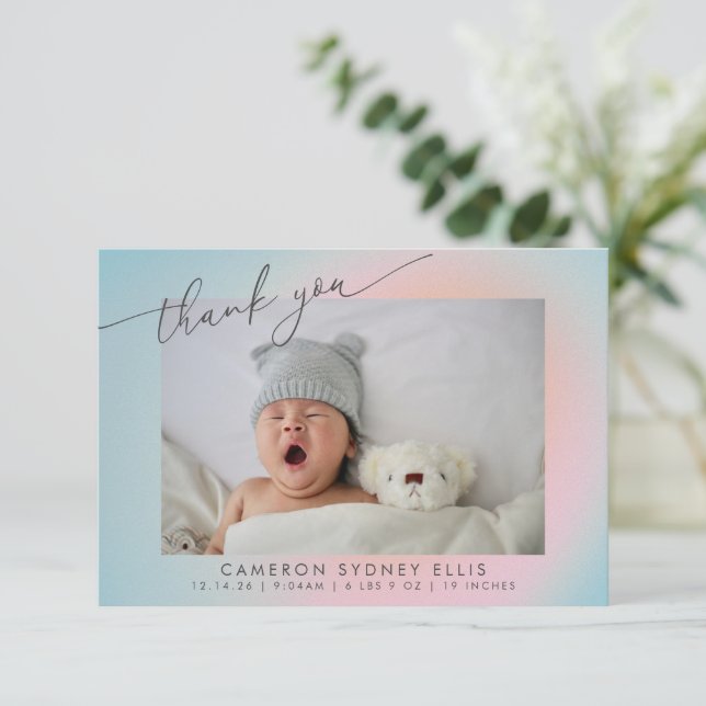Tarjeta De Agradecimiento Foto de nacimiento de bebé con gradiente de azul p (Anverso de pie)