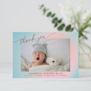 Tarjeta De Agradecimiento Foto de nacimiento de bebé con gradiente de azul p
