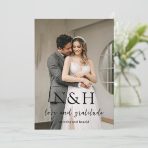 Tarjeta De Agradecimiento Foto de Natasha Monograma Boda moderno