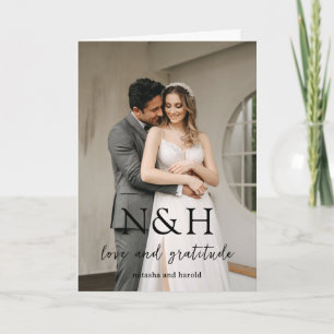 Tarjeta De Agradecimiento Foto de Natasha Monograma Boda moderno