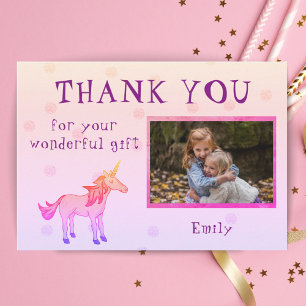 Tarjeta De Agradecimiento Foto de niña de unicornio personalizada de agradec