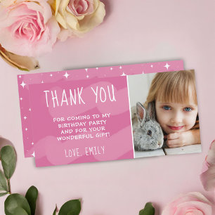 Tarjeta De Agradecimiento Foto de niña estrella acuarela onda rosa linda