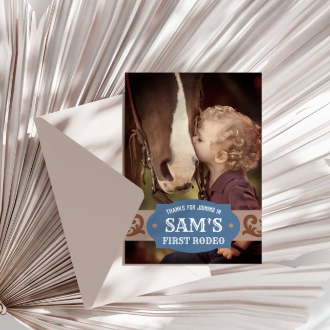 Tarjeta De Agradecimiento Foto de niños en el oeste de Rodeo Azul/Marrón (Subido por el creador)