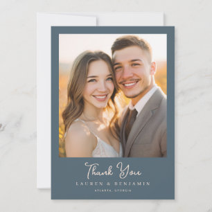 Tarjeta De Agradecimiento Foto de novios en azul marino romántico