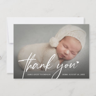 Tarjeta De Agradecimiento Foto de nuevo bebé guión moderno corazón Nacimient