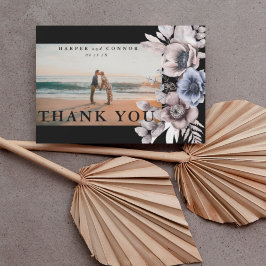 Tarjeta De Agradecimiento Foto de Pampas Florals Premium Black Gold Botanica