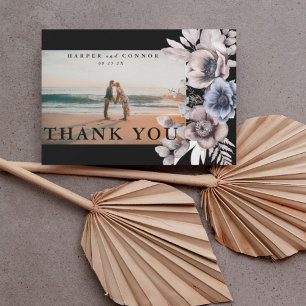Tarjeta De Agradecimiento Foto de Pampas Florals Premium Black Gold Botanica