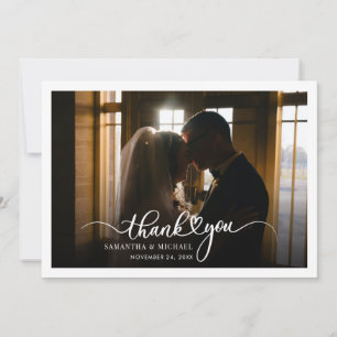 Tarjeta De Agradecimiento Foto de pareja de recién casados con letra manuscr