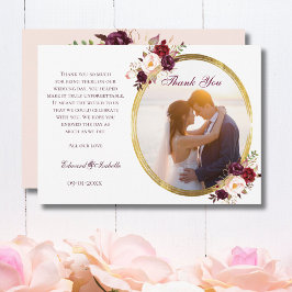 Tarjeta De Agradecimiento Foto de pareja floral rosa y burgundy glamurosa