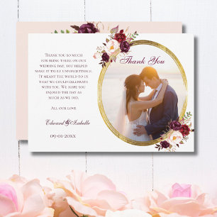 Tarjeta De Agradecimiento Foto de pareja floral rosa y burgundy glamurosa