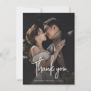 Tarjeta De Agradecimiento Foto de Parejas el Día de la Boda con Letra Modern
