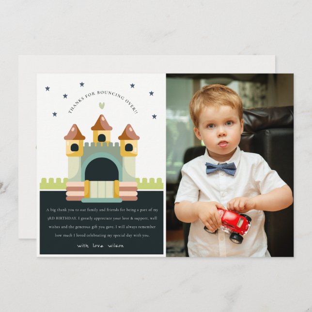 Tarjeta De Agradecimiento Foto de Pastel de Cumpleaños de Niños Saltando en  (Anverso / Reverso)