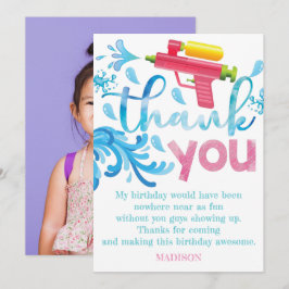 Tarjeta De Agradecimiento Foto de Pistola de Agua Cumpleaños de Verano Fiest