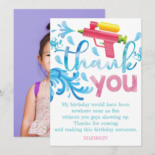 Tarjeta De Agradecimiento Foto de Pistola de Agua Cumpleaños de Verano Fiest