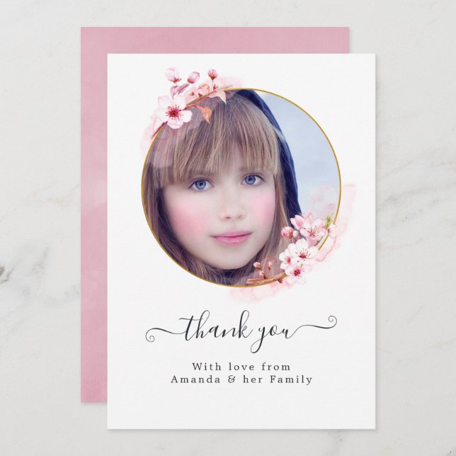 Tarjeta De Agradecimiento Foto de Primavera Rosa de Cerezo en flor (Anverso / Reverso)