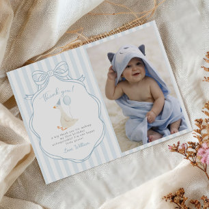 Tarjeta De Agradecimiento Foto de primer cumpleaños de Blue Bow de un bobali