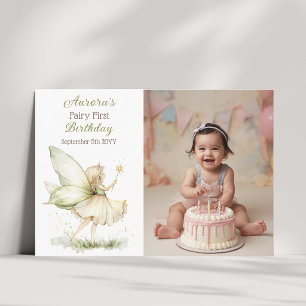 Tarjeta De Agradecimiento Foto de primer cumpleaños de hada del bosque boho