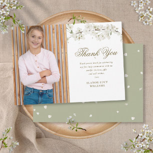 Tarjeta De Agradecimiento Foto de Primera Comunión de Flor Blanca Elegante