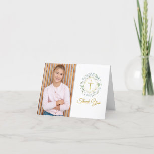 Tarjeta De Agradecimiento Foto de Primera Comunión de Laurel Garland Agradec