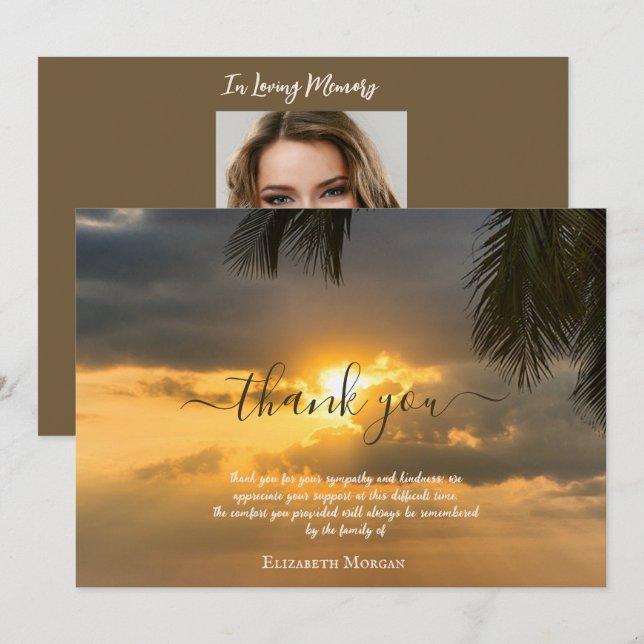 Tarjeta De Agradecimiento Foto de puesta de sol de palmera Celebración de la (Anverso / Reverso)