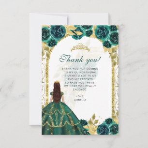 Tarjeta De Agradecimiento Foto de Quinceañera con flores de esmeralda elegan