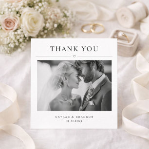 Tarjeta De Agradecimiento Foto de recién casados simple elegante atemporal c