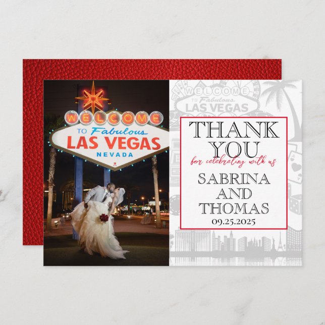 Tarjeta De Agradecimiento Foto de Red Las Vegas Boda Gracias (Anverso / Reverso)
