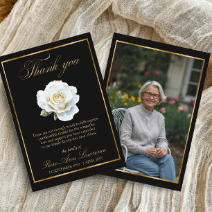 Tarjeta De Agradecimiento Foto de Rosa Blanca Dorada Funeral Elegante