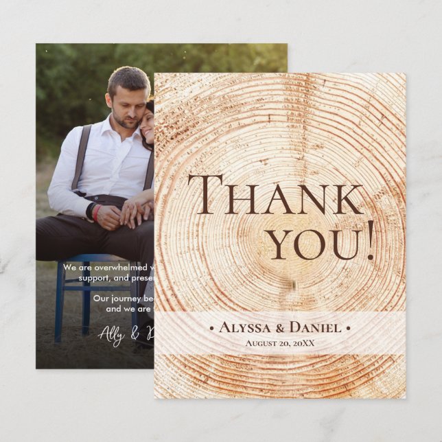 Tarjeta De Agradecimiento Foto de Rustic Wood Boda (Anverso / Reverso)
