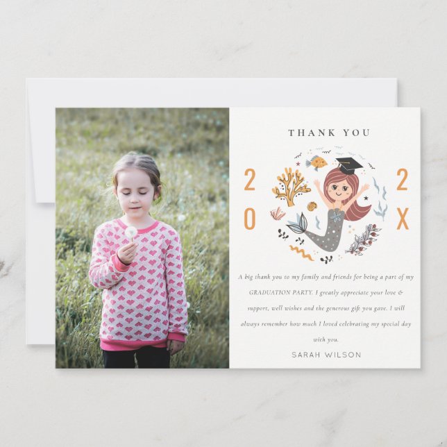 Tarjeta De Agradecimiento Foto de sirena submarina para graduación de preesc (Anverso)