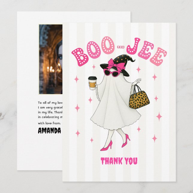 Tarjeta De Agradecimiento Foto de soltera fantasma de Halloween Boo-Jee (Anverso / Reverso)