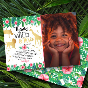 Tarjeta De Agradecimiento Foto de tercer cumpleaños para jóvenes silvestres 