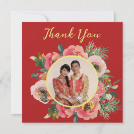 Tarjeta De Agradecimiento Foto de un boda chino con flores de color rosa mod