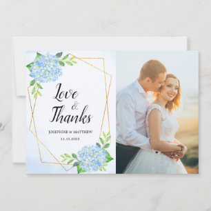 Tarjeta De Agradecimiento Foto de un Boda de hidrangea azul geométrica moder