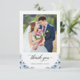 Tarjeta De Agradecimiento Foto de un Boda floral azul bihemio