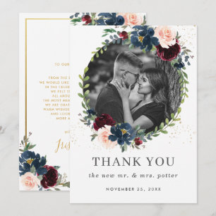 Tarjeta De Agradecimiento Foto de un Boda floral de la Marina Rusa de Borgoñ