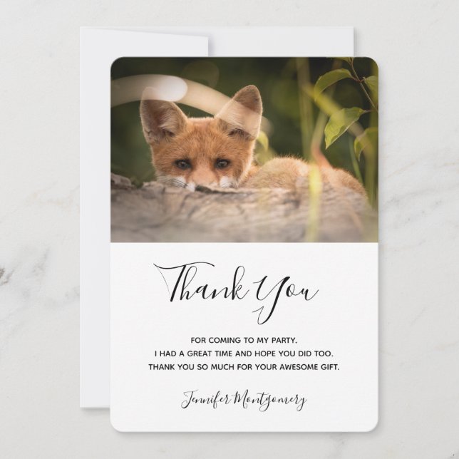 Tarjeta De Agradecimiento Foto de un pequeño zorro lindo Gracias (Anverso)