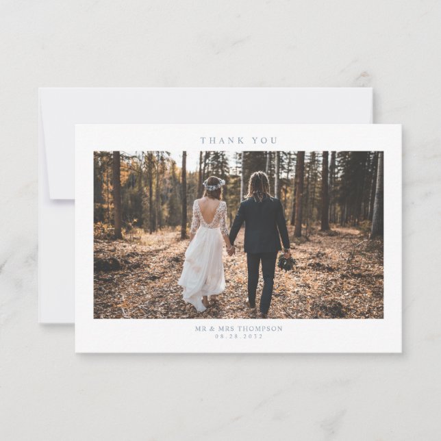 Tarjeta De Agradecimiento Foto de un simple Boda azul turbio y moderno (Anverso)