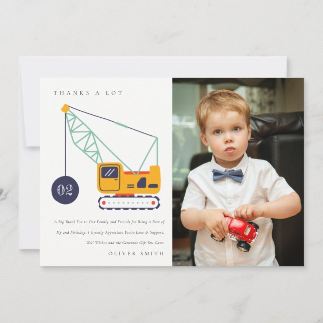 Tarjeta De Agradecimiento Foto de vehículo de grúa de construcción Cumpleaño (Anverso)