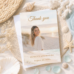 Tarjeta De Agradecimiento Foto de verano en la playa de cumpleaños costera